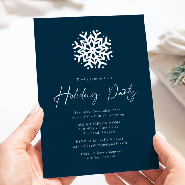 Navy Simple Snowflake Holiday Party Invitation (Creator Uploaded)