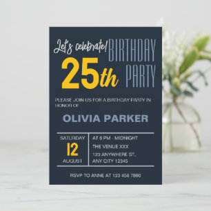 Navy Simple Trendy Birthday Party Invitation