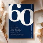 Navy Sixty 60th Birthday Party Invitation<br><div class="desc">Stylish navy 60th birthday party invitations featuring the number '60' in a large bold serif font,  and a modern invite template that is easy to personalise.</div>