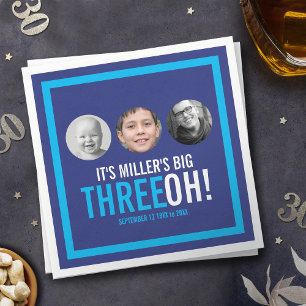 Navy sky blue 30th Three OH! photo birthday  Napkin
