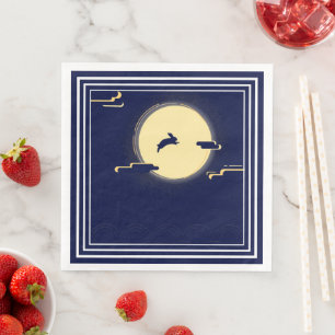 Navy Sky- White Moon Window Mid-Autumn Festival Napkin