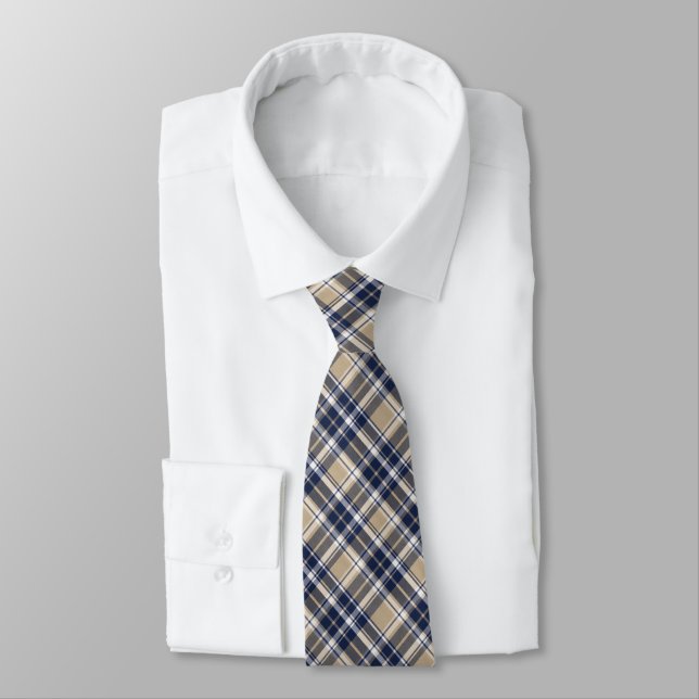 Navy, Slate Blue, Khaki... & White Classic Plaid Tie (Tied)