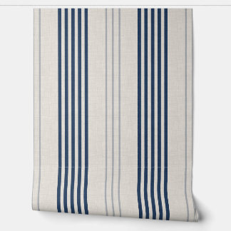 Navy Slate Ticking Stripe Linen Texture Wallpaper