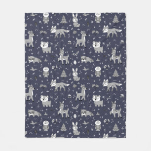 Navy Sleepy Woodland Critters Gender Neutral Fleece Blanket