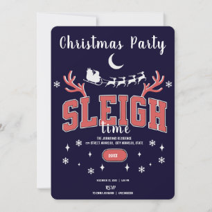 Navy Sleigh Time Christmas Part Invitation