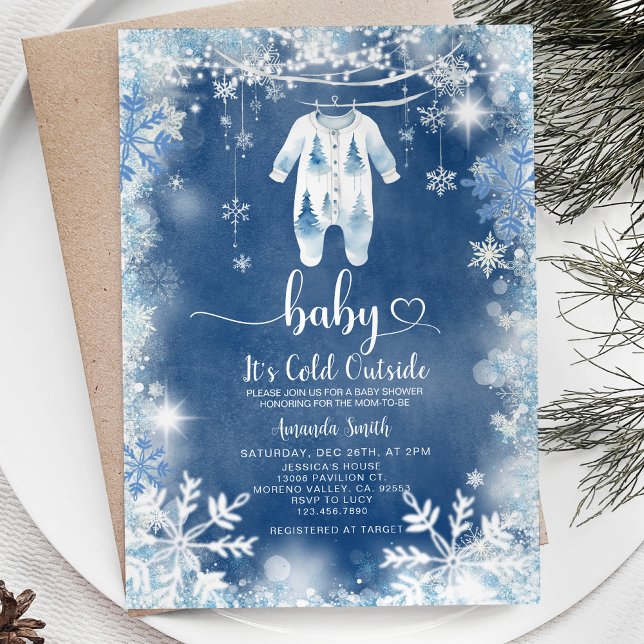 Navy Snow Its Cold Outside Winter Baby Shower Invitation (Creator Uploaded)