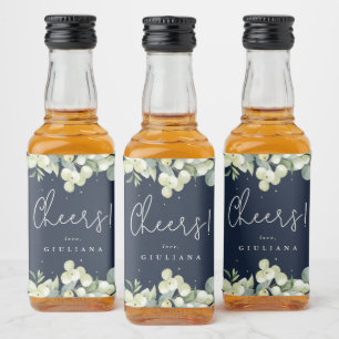 Navy Snowberry+Eucalyptus Bachelorette Party Mini Liquor Bottle Label