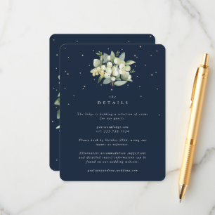 Navy Snowberry+Eucalyptus Bouquet Wedding Details Enclosure Card