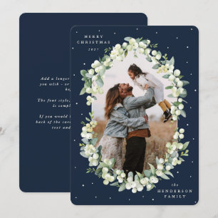 Navy Snowberry+Eucalyptus Christmas Photo Holiday Card