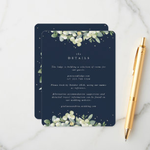 Navy Snowberry+Eucalyptus Edged Wedding Details Enclosure Card