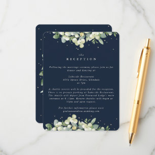 Navy Snowberry+Eucalyptus Edged Wedding Reception Enclosure Card