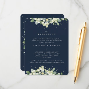 Navy Snowberry+Eucalyptus Edged Wedding Rehearsal Enclosure Card