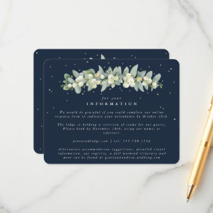 Navy Snowberry+Eucalyptus Garland Wedding Info Enclosure Card