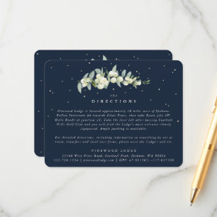 Navy Snowberry+Eucalyptus Stem Wedding Directions Enclosure Card