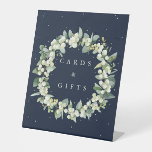 Navy Snowberry+Eucalyptus Wedding Gifts + Cards Pedestal Sign