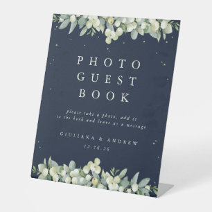 Navy Snowberry+Eucalyptus Wedding Photo Guest Book Pedestal Sign