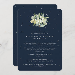 Navy Snowberry+Eucalyptus Wedding Reception Invitation