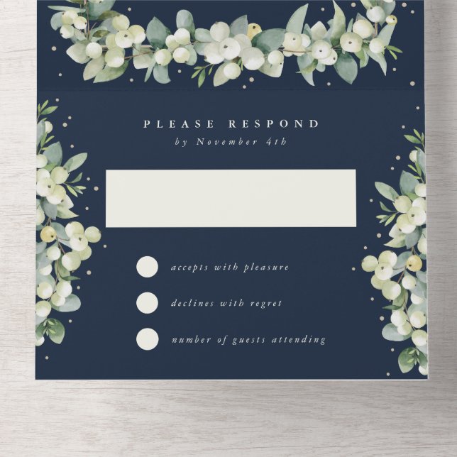 Navy Snowberry+Eucalyptus Wedding Reception Only All In One Invitation (Inside Bottom)