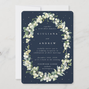 Navy Snowberry+Eucalyptus Wedding Reception Only Invitation