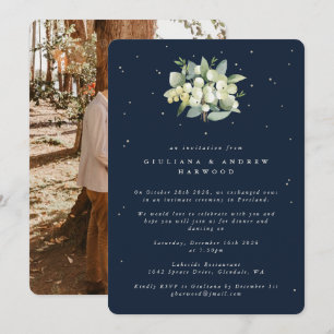 Navy Snowberry+Eucalyptus Wedding Reception Photo Invitation