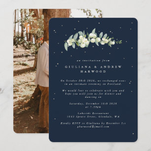 Navy Snowberry+Eucalyptus Wedding Reception Photo Invitation