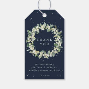Navy Snowberry+Eucalyptus Wedding Shower Thanks Gift Tags