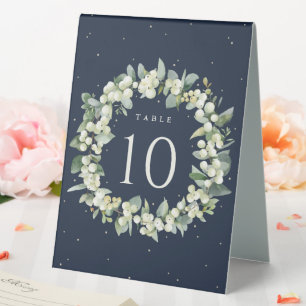 Navy Snowberry+Eucalyptus Wedding Table Number