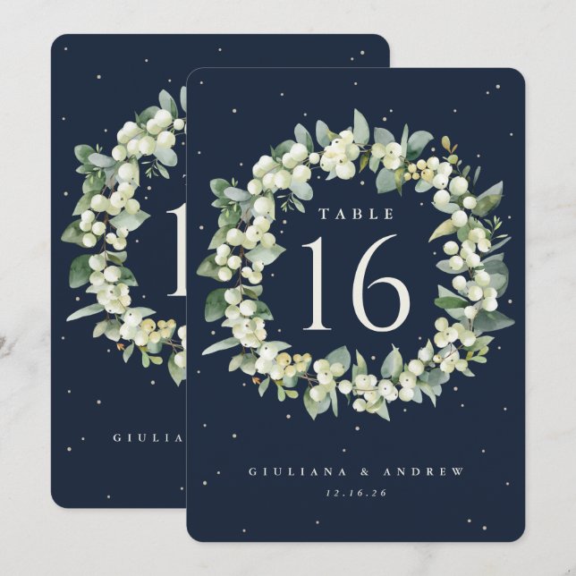 Navy Snowberry+Eucalyptus Wedding Table Number (Front/Back)