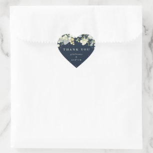 Navy Snowberry+Eucalyptus Wedding Thank You Heart Sticker