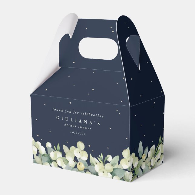 Navy Snowberry+Eucalyptus Winter Bridal Shower Favour Box (Front Side)