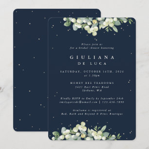 Navy Snowberry+Eucalyptus Winter Bridal Shower Invitation