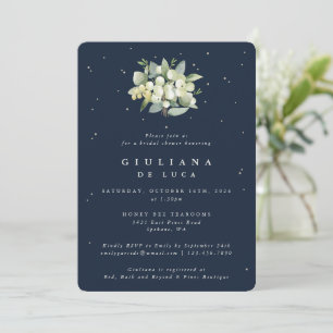 Navy Snowberry+Eucalyptus Winter Bridal Shower Invitation