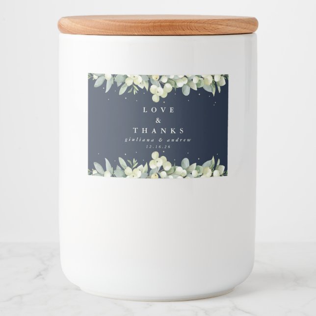Navy Snowberry+Eucalyptus Winter Wedding Favour Food Label (Front)
