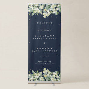 Navy Snowberry+Eucalyptus Winter Wedding Welcome Retractable Banner