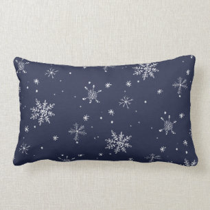 Navy Snowflake Christmas Lumbar Cushion