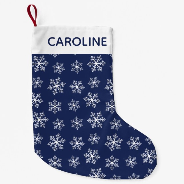 Navy Snowflake Christmas Stocking (Front)