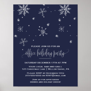 Navy Snowflake Company Christmas Party Invitation Poster