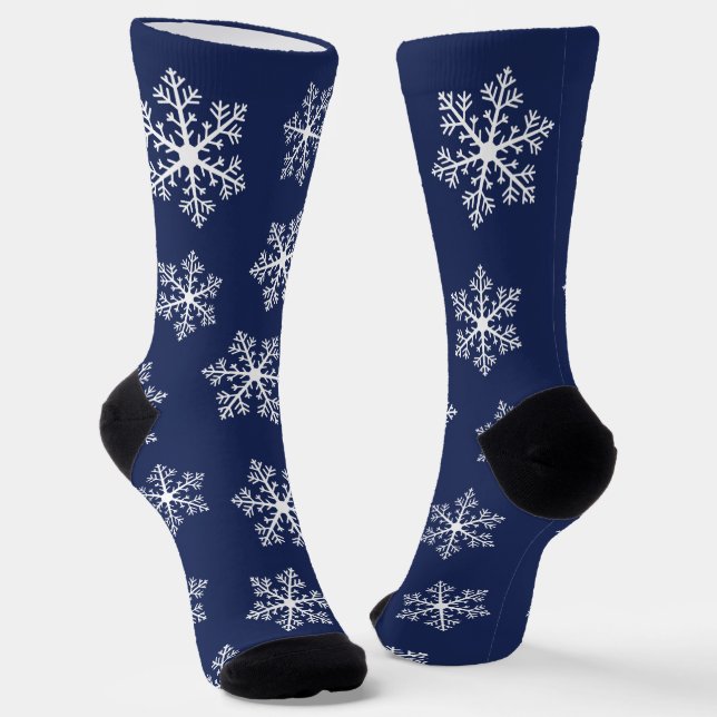 Navy Snowflake Crew Socks (Angled)