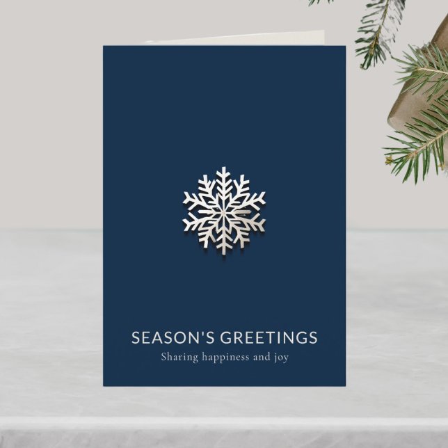 Navy Snowflake Folded Business Greeting Card (Creator Uploaded)