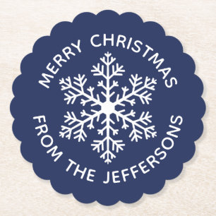 Navy Snowflake Paper Coaster