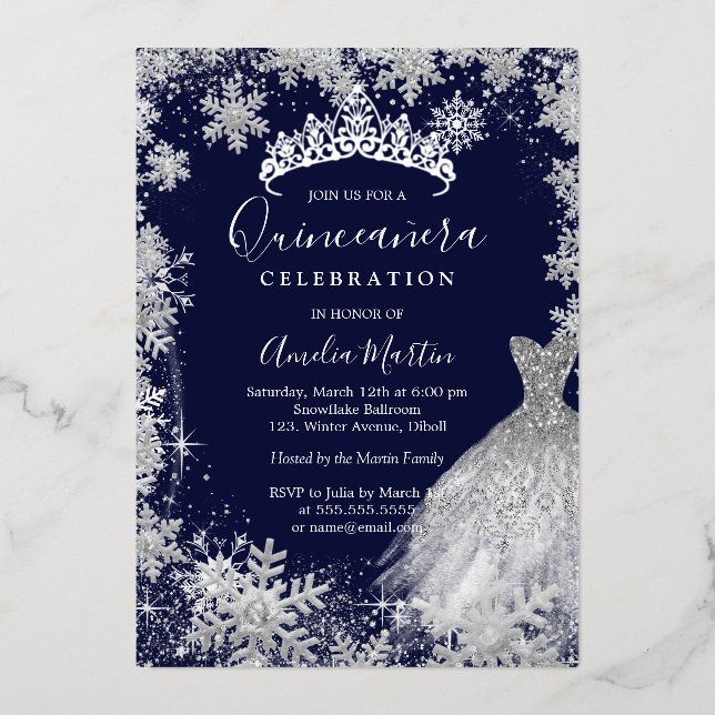 Navy Snowflake Winter Quinceanera  (Front)