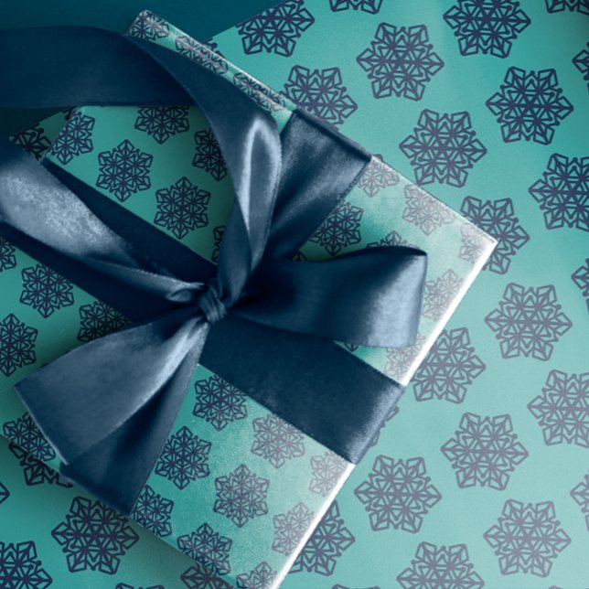 Navy Snowflakes Blue Green Wrapping Paper (Creator Uploaded)