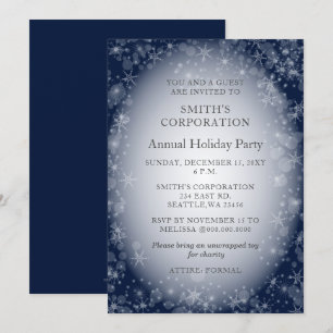 Navy Snowflakes Elegant Corporate Holiday Party  Invitation