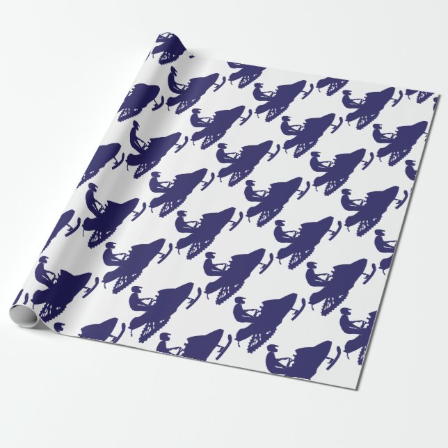 Navy-Snowmobiler Wrapping Paper (Unrolled)