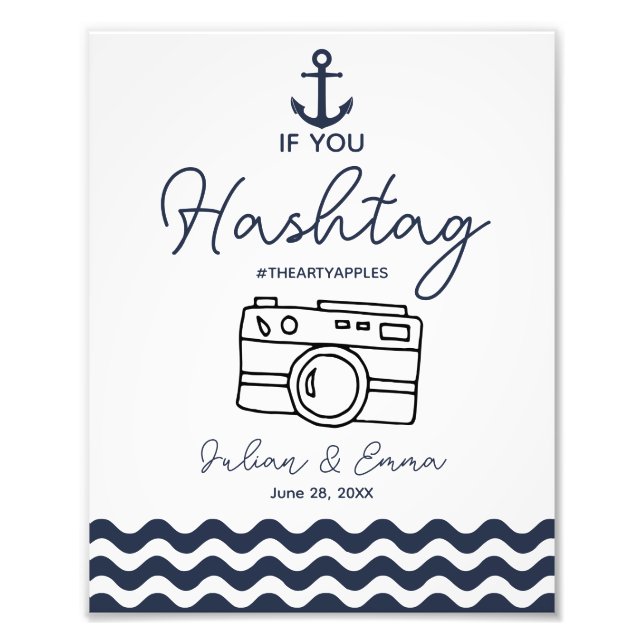 navy social media wedding sign hashtag (Front)