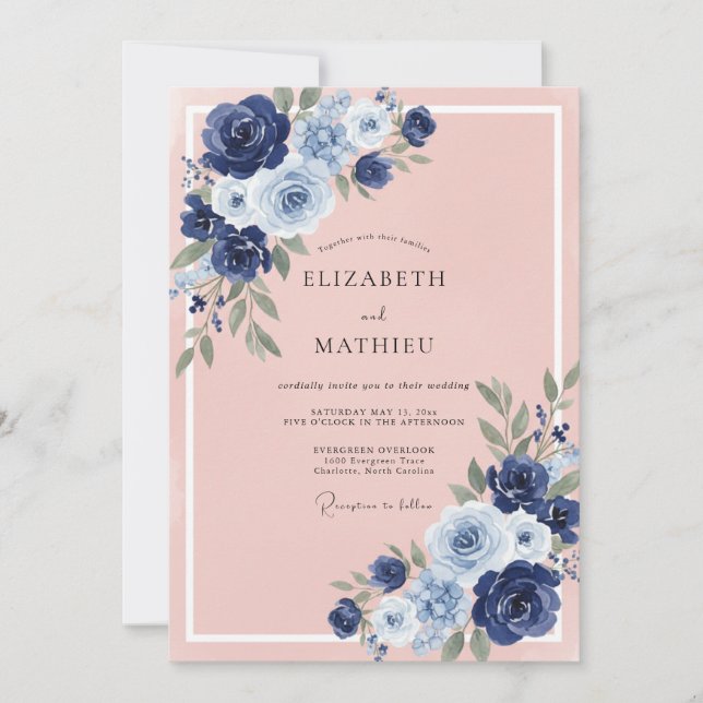 Navy Sophisticated Romantic Wedding Invitation (Front)