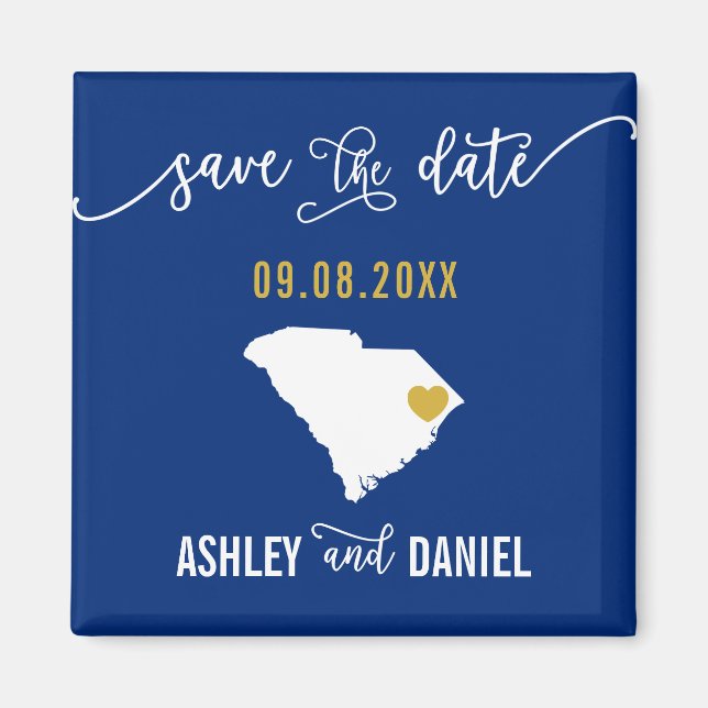 Navy South Carolina Wedding Save the Date Map Magnet (Front)