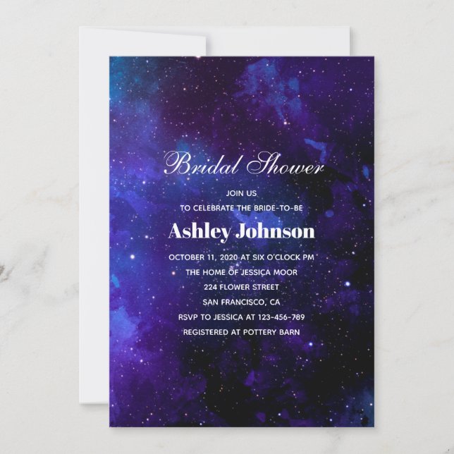 Navy space. Night stars. Modern bridal shower Invitation (Front)