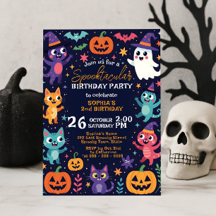 Navy Spooky Cute Monster October Kids Birthday Invitation