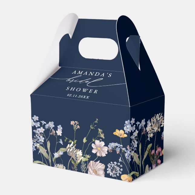 Navy Spring Wildflower Meadow  Bridal Shower Favour Box (Back Side)